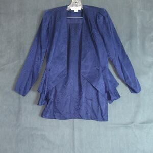 Vintage Argenti Skirt Suit Womens Size 6 Blue Silk Peplum Top Pencil 2 Pc 80s